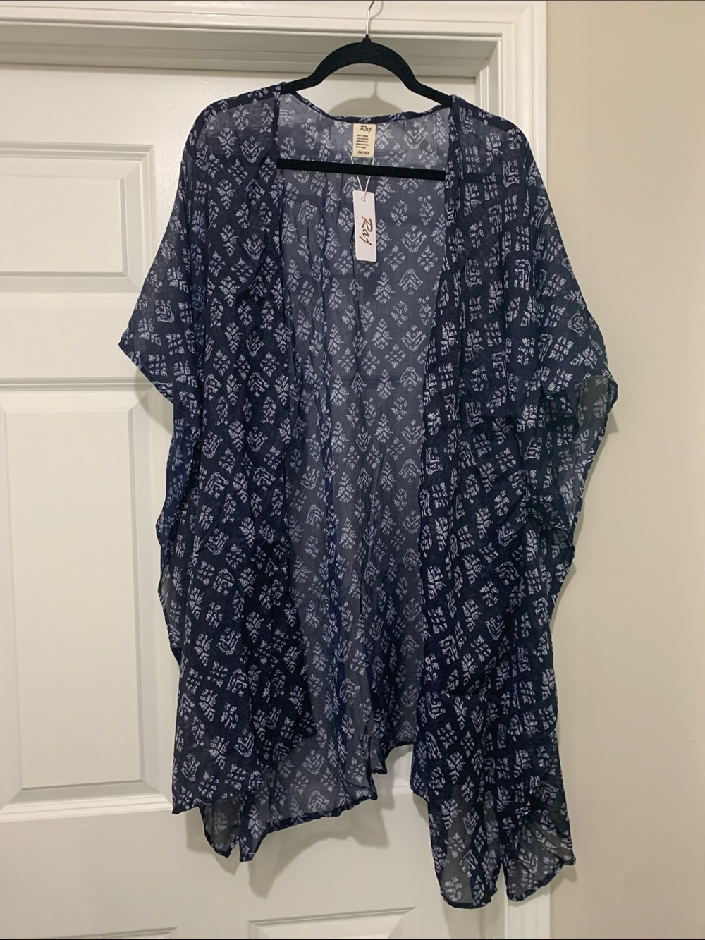 Raj Navy Blue Printed Sheer Kimono Tunic